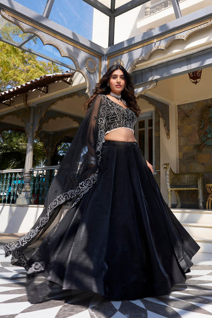 Black Elegance Sequins Embroidery Work Partywear Lehenga Choli