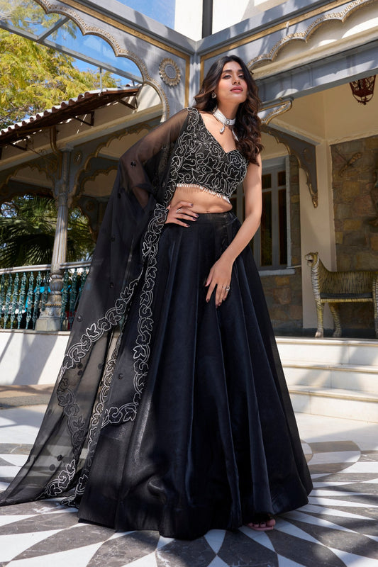 Black Elegance Sequins Embroidery Work Partywear Lehenga Choli