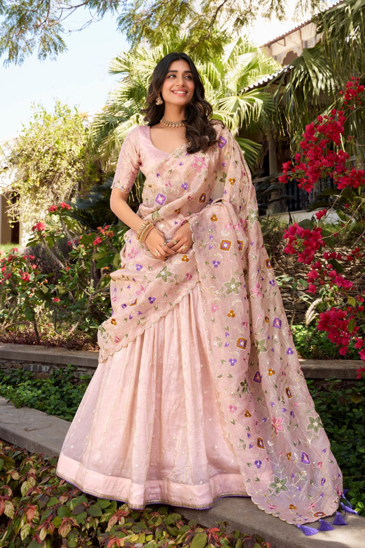 Light Pink Radiant Rose Gold Crush Lehenga Set – Elegance in Every Stitch