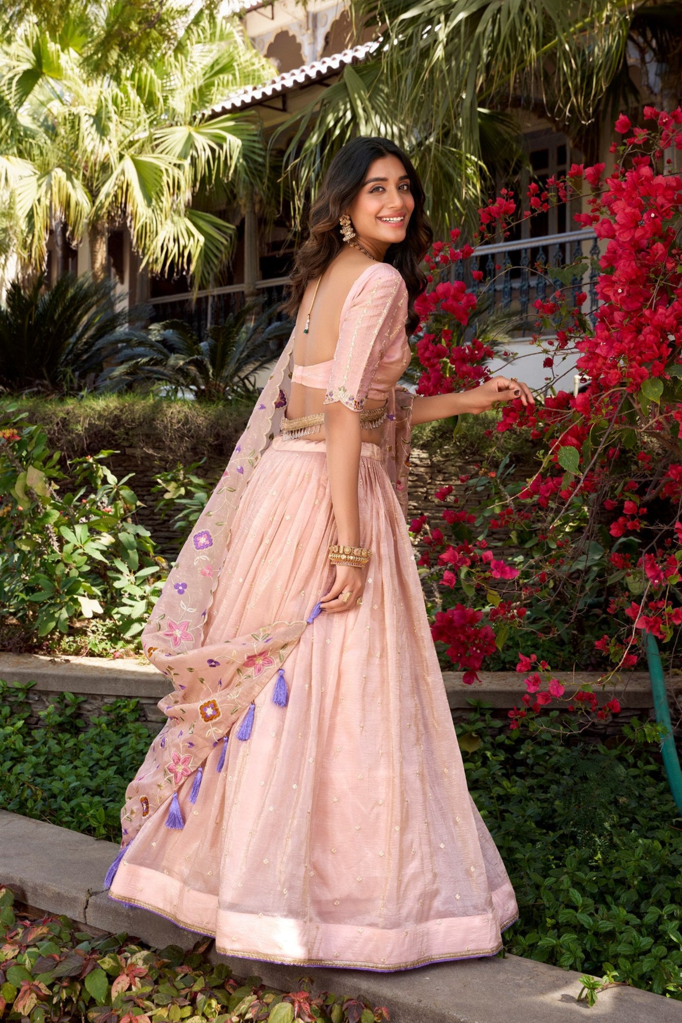Light Pink Radiant Rose Gold Crush Lehenga Set – Elegance in Every Stitch