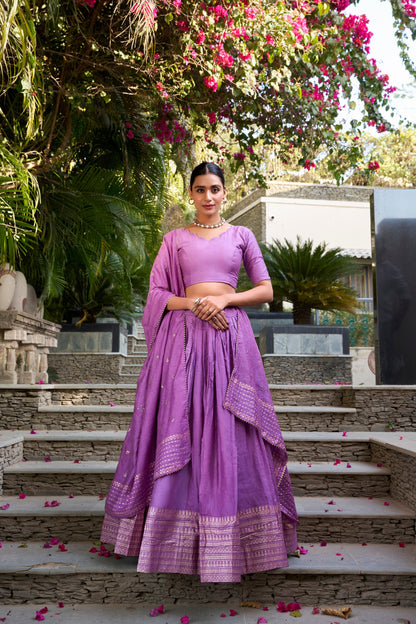Pure Chanderi Plain With Zari Weaving Work Lehenga Choli