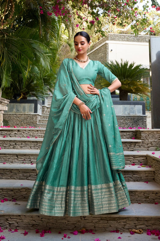 Pure Chanderi Plain With Zari Weaving Work Lehenga Choli