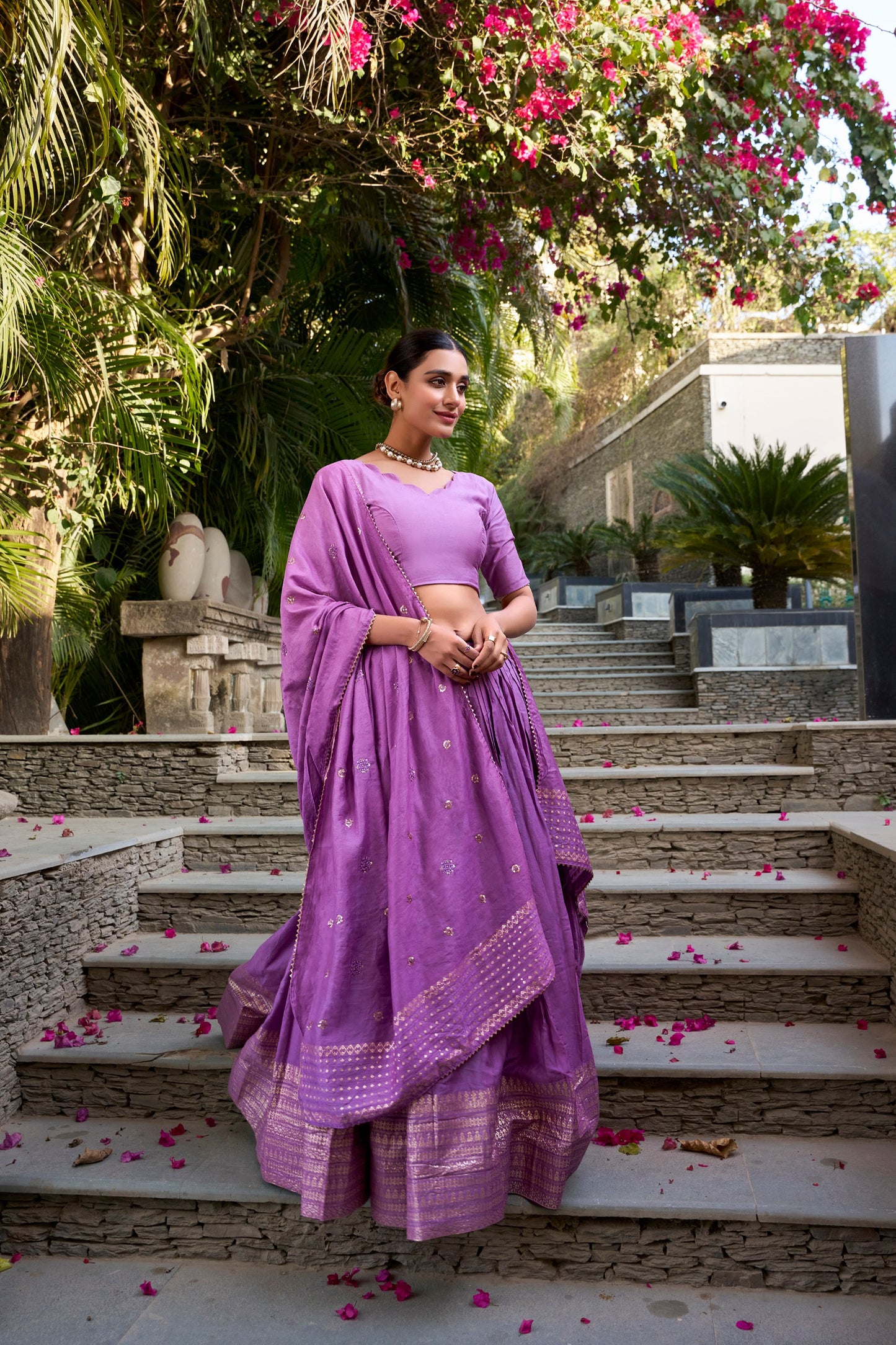 Pure Chanderi Plain With Zari Weaving Work Lehenga Choli