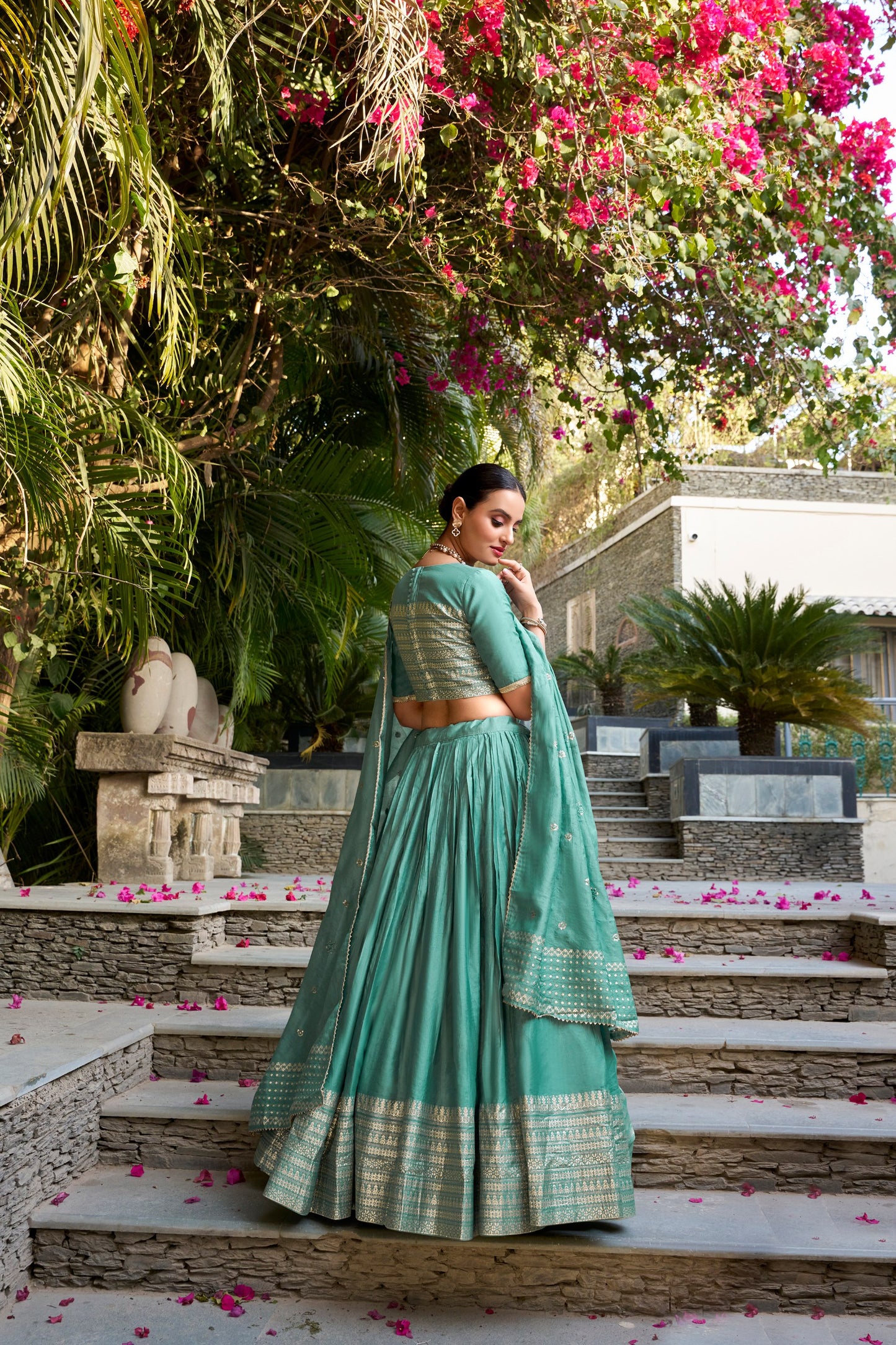 Pure Chanderi Plain With Zari Weaving Work Lehenga Choli