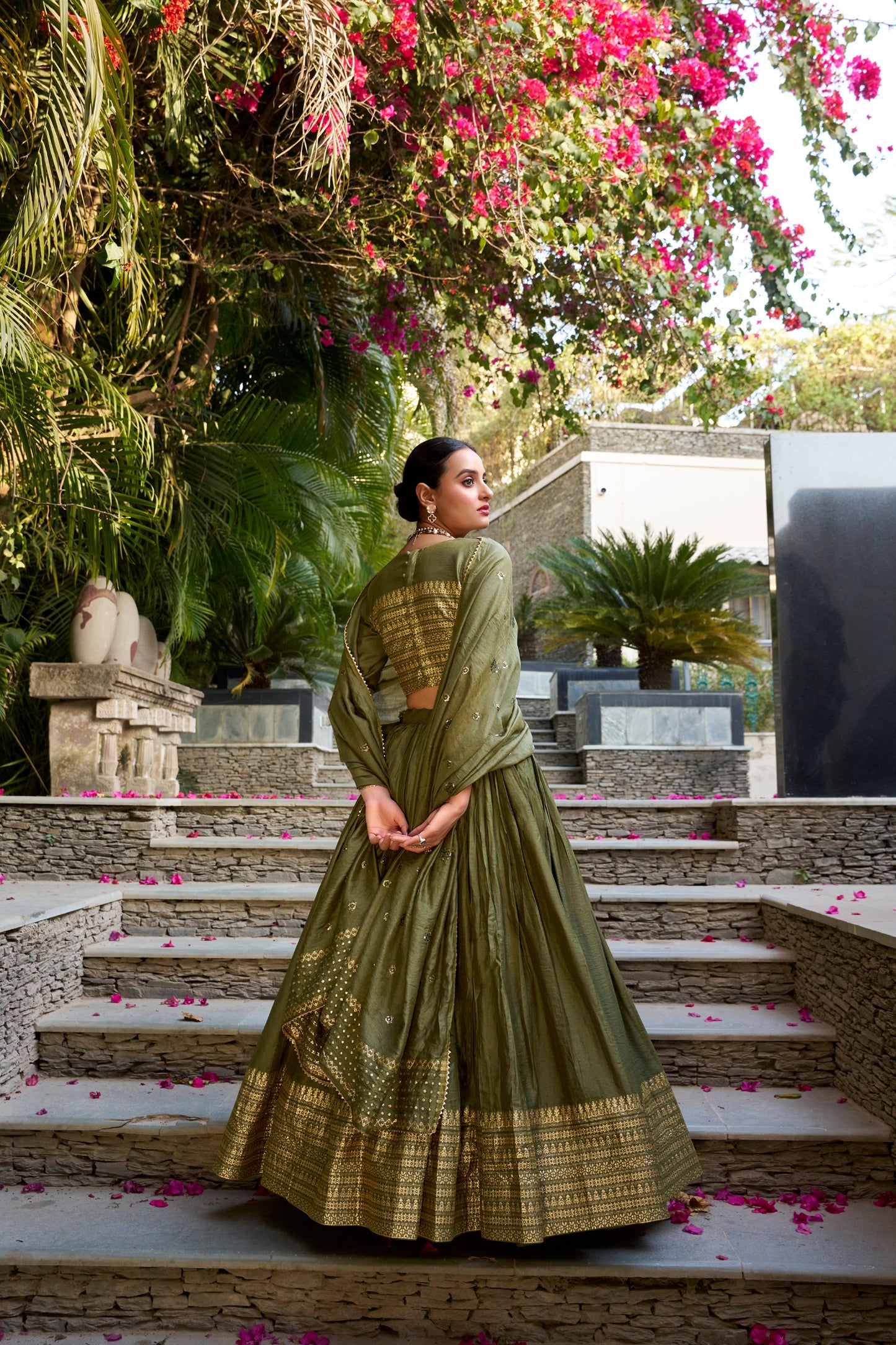 Pure Chanderi Plain With Zari Weaving Work Lehenga Choli