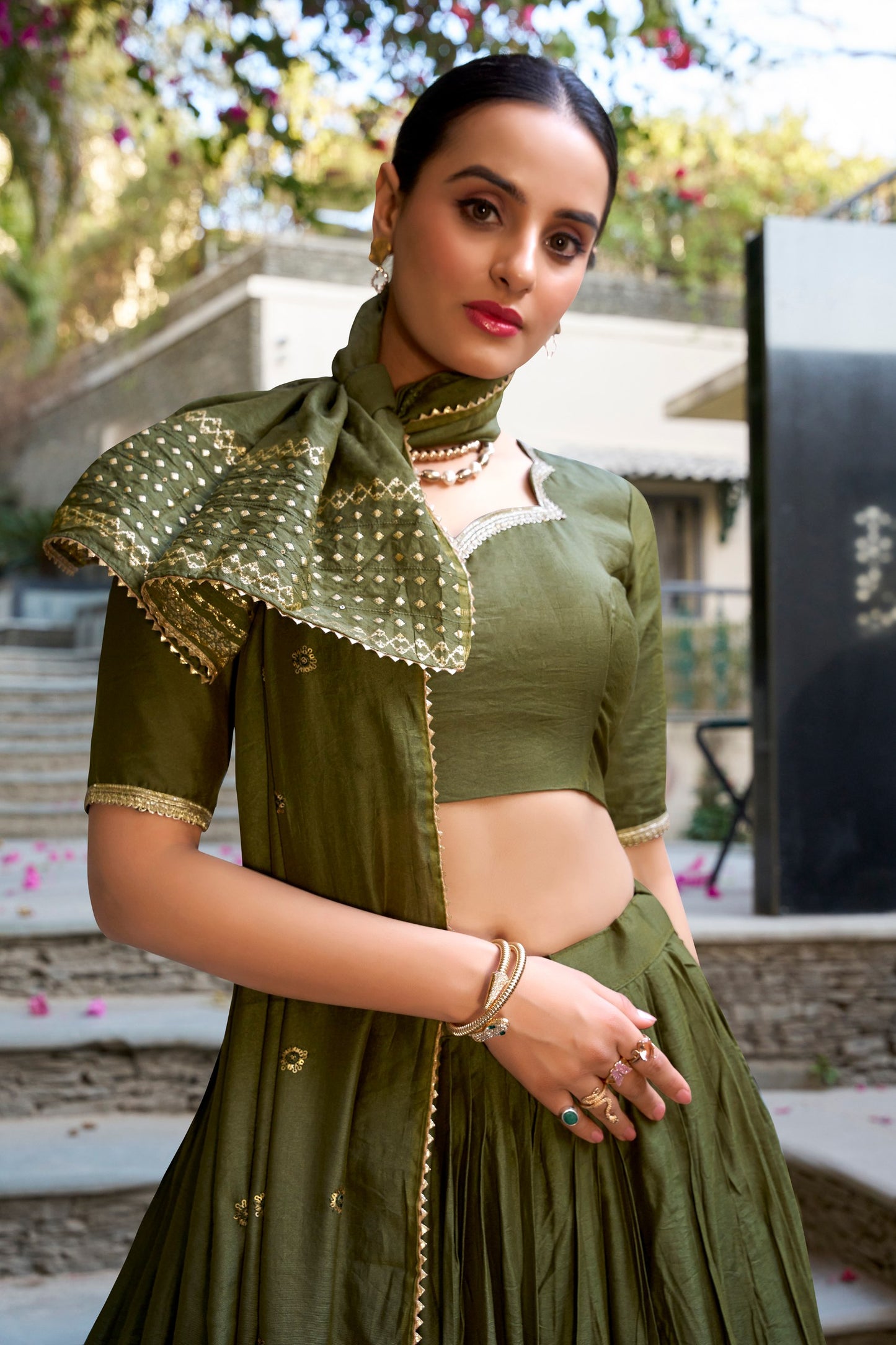 Pure Chanderi Plain With Zari Weaving Work Lehenga Choli