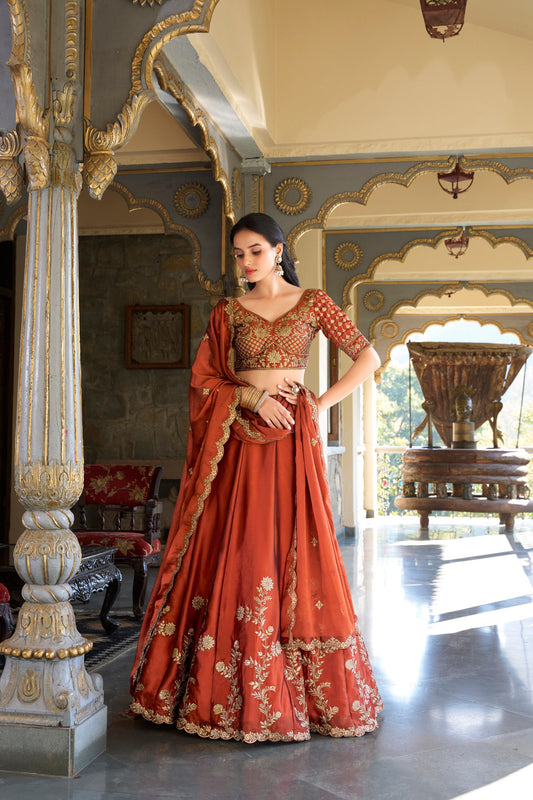 Rust Orange Lehenga Choli Set