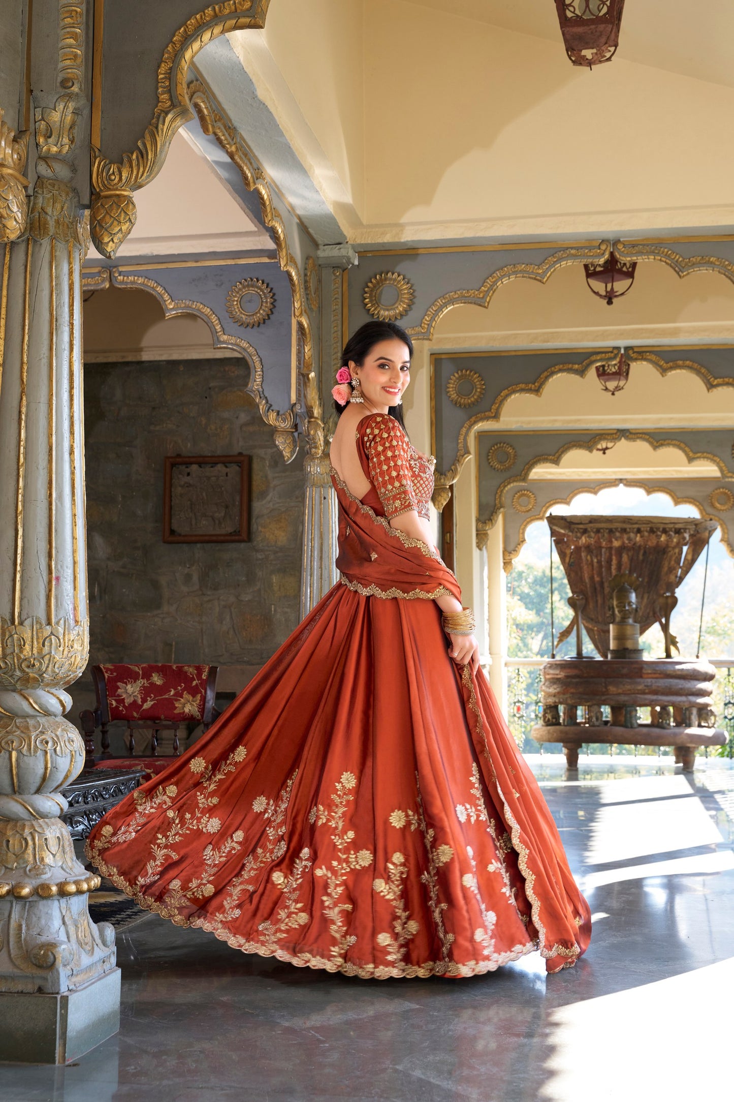 Rust Orange Lehenga Choli Set