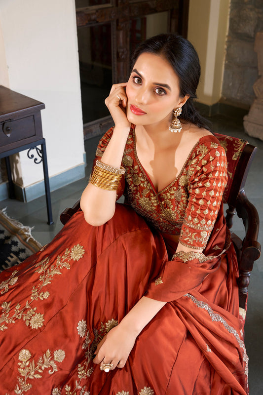 Rust Orange Lehenga Choli Set