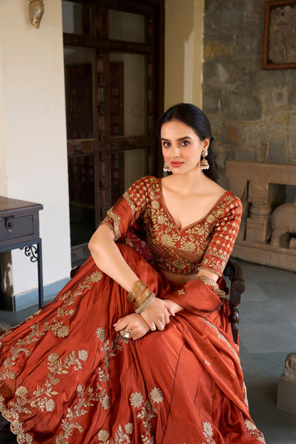 Rust Orange Lehenga Choli Set