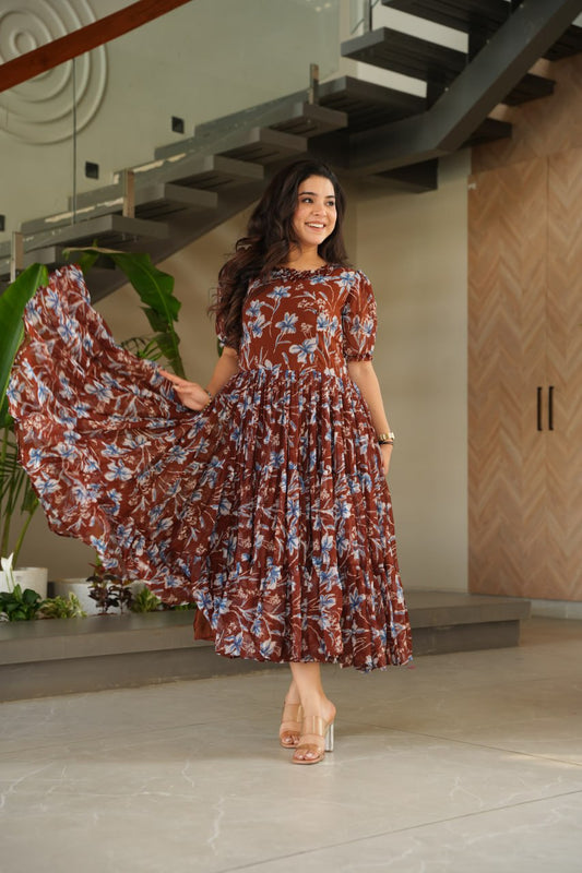 Multicolors With Faux Georgette Fabrics With Print Gown