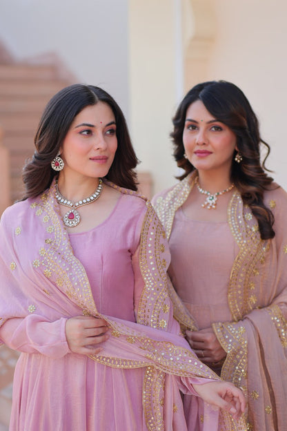 Onion & Peach Fendy Chiffon Embroidered Cut-Work