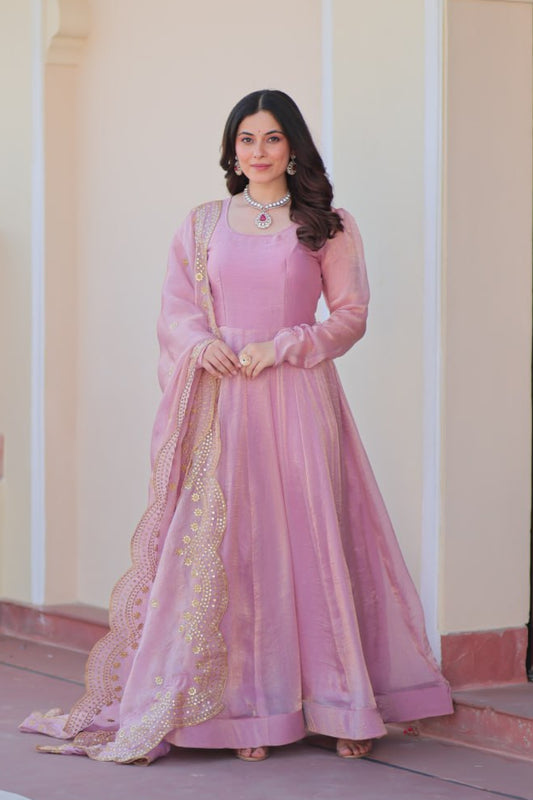 Onion & Peach Fendy Chiffon Embroidered Cut-Work