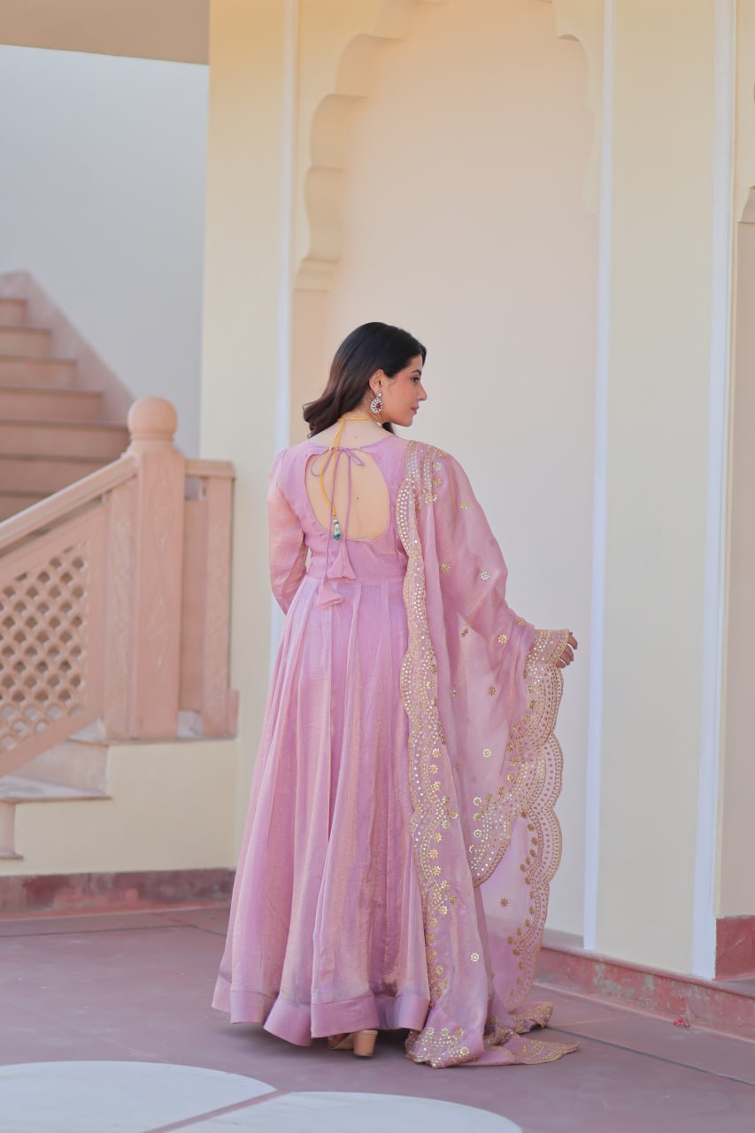 Onion & Peach Fendy Chiffon Embroidered Cut-Work