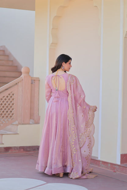 Onion & Peach Fendy Chiffon Embroidered Cut-Work