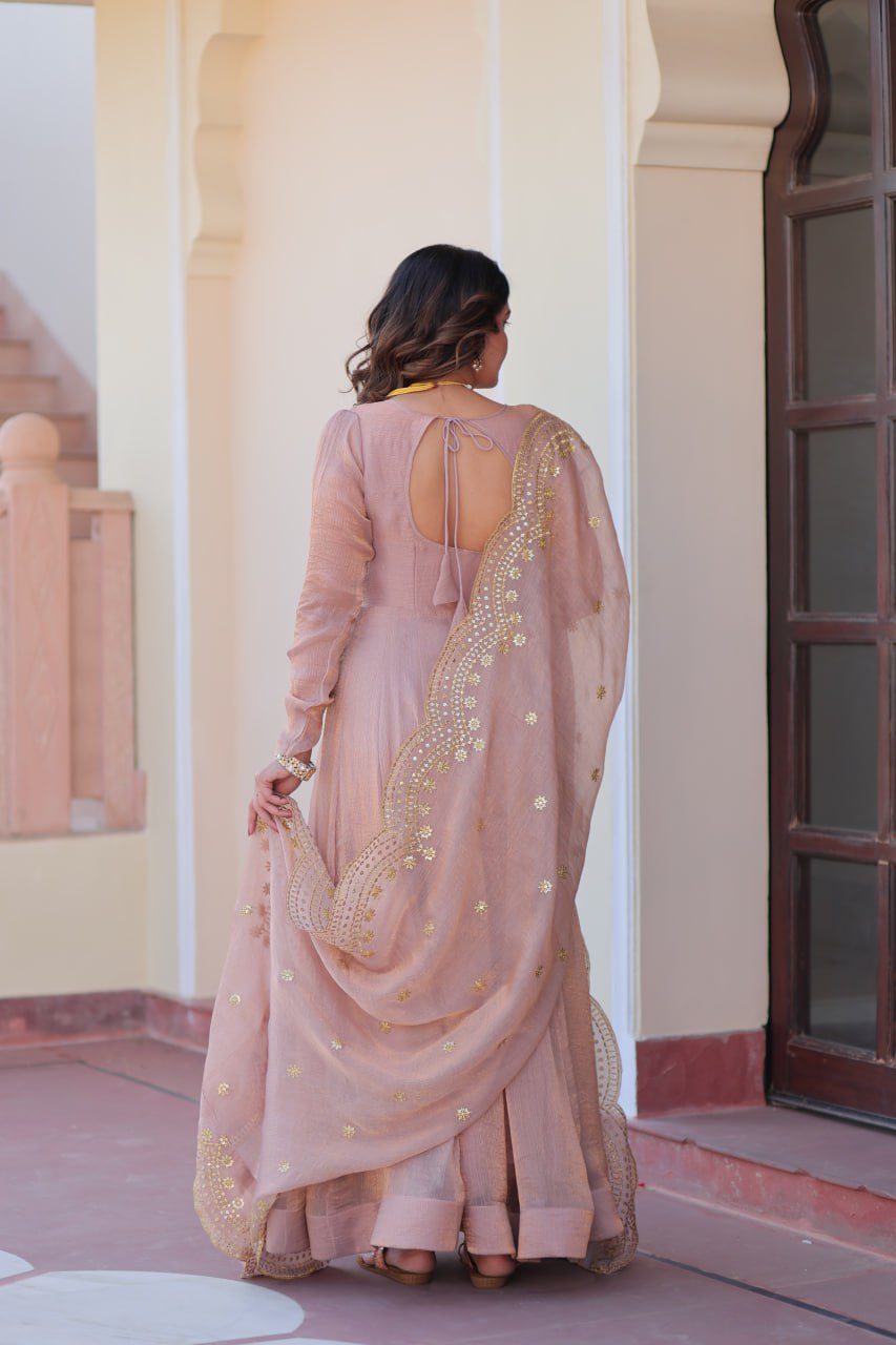Onion & Peach Fendy Chiffon Embroidered Cut-Work