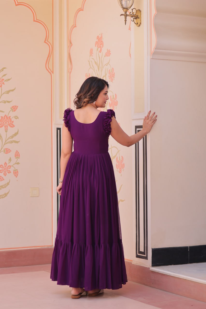 Maroon, Yellow & Purple Designer Partywear Gown