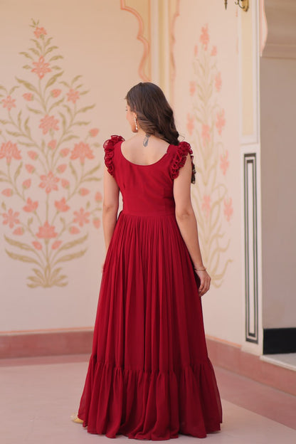 Maroon, Yellow & Purple Designer Partywear Gown