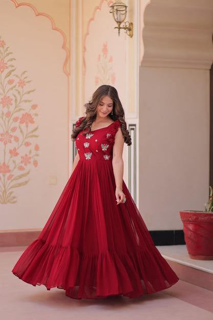 Maroon, Yellow & Purple Designer Partywear Gown