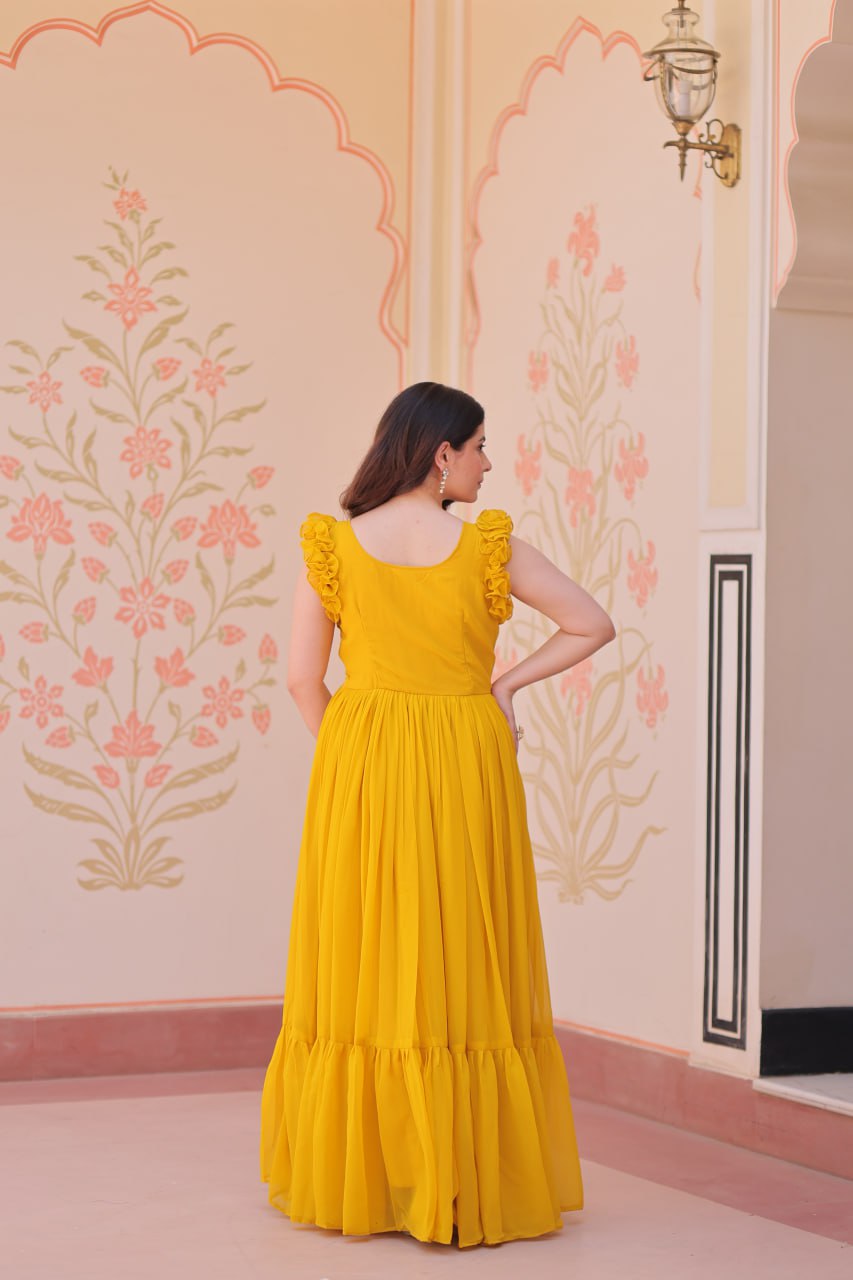 Maroon, Yellow & Purple Designer Partywear Gown