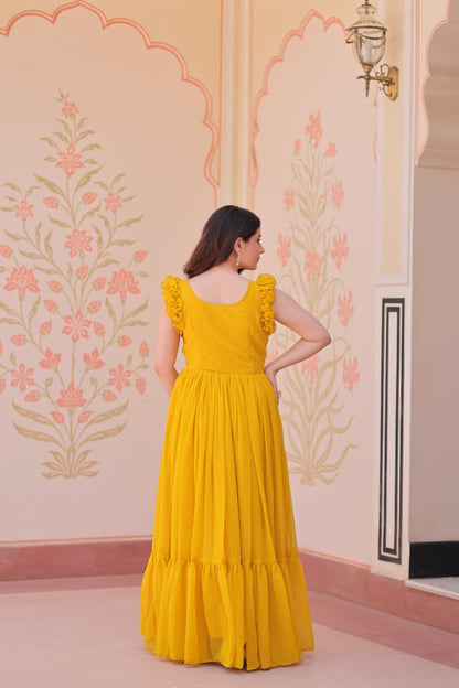 Maroon, Yellow & Purple Designer Partywear Gown