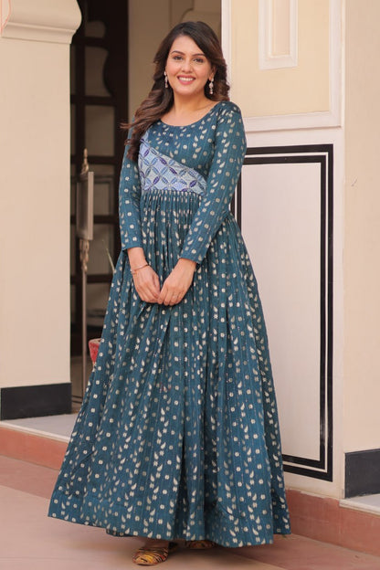 Wine & Rama Position Print Weaving Work Gown