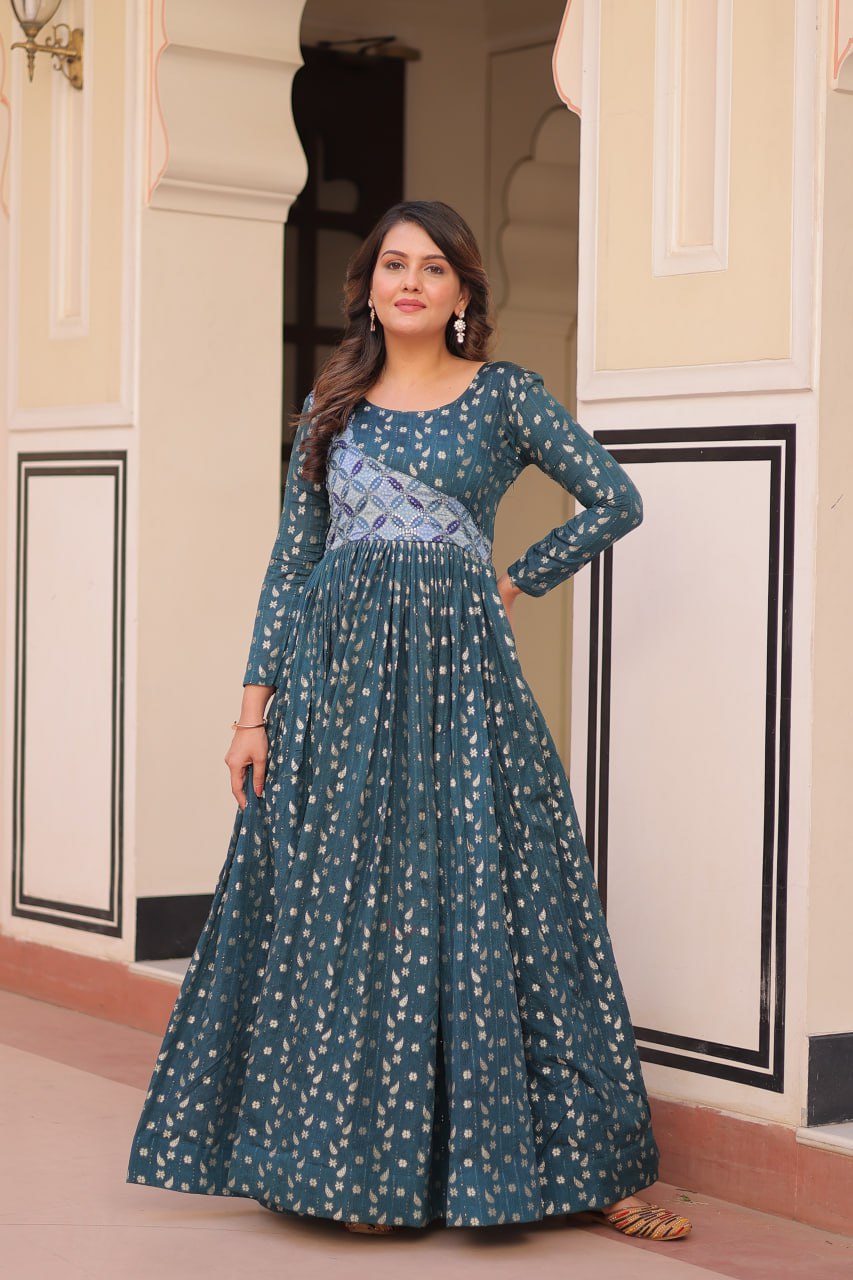 Wine & Rama Position Print Weaving Work Gown