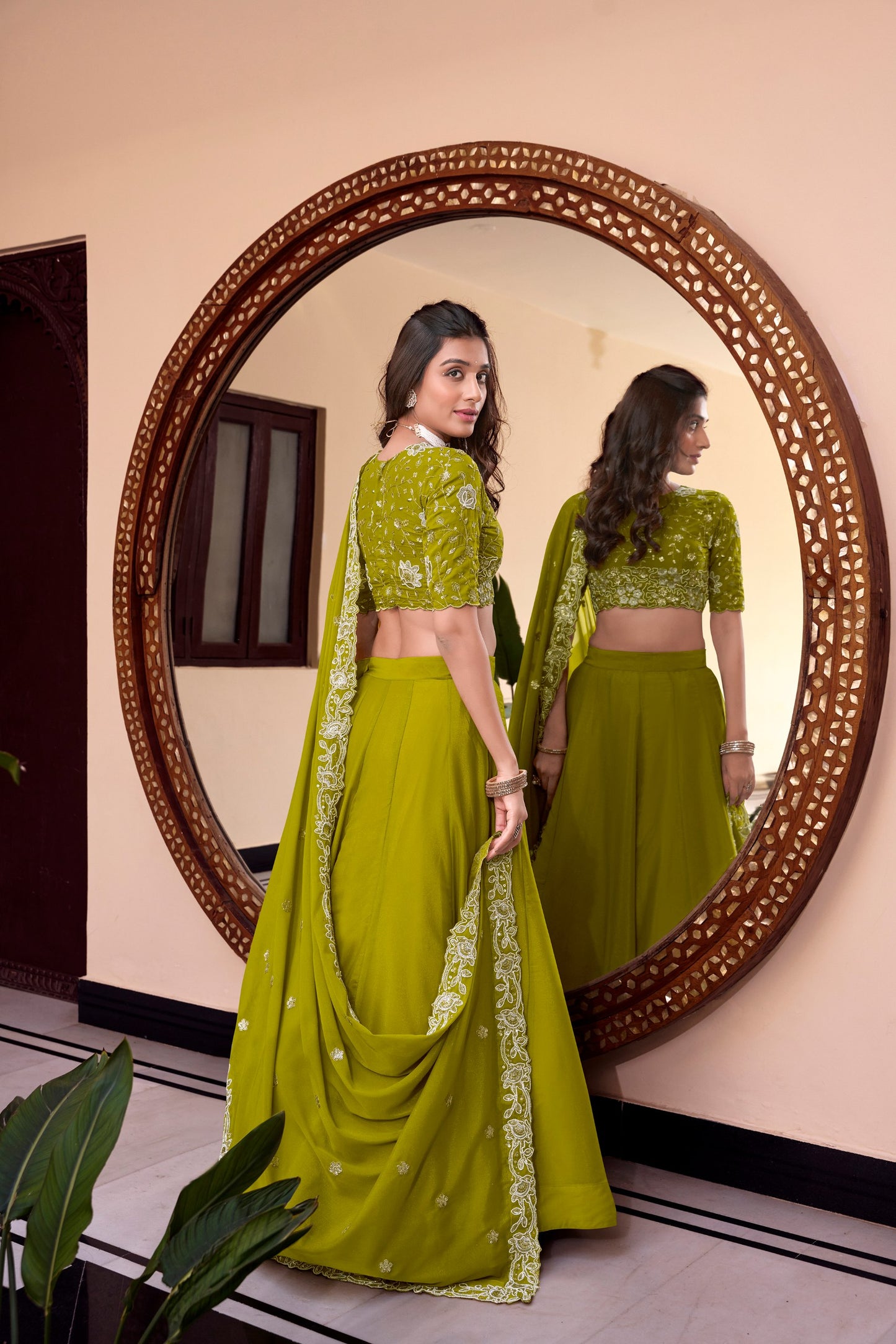 Green Colored Lehenga Choli Set
