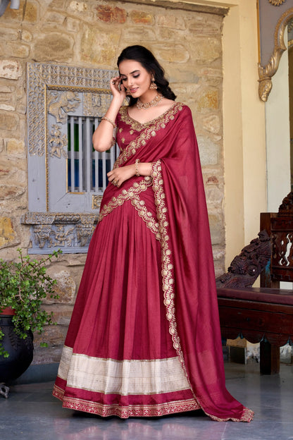 White & Maroon Lehenga Choli Set