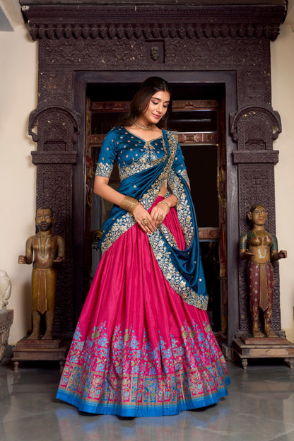 Tussar Silk Printed With Foil Work Lehenga Choli