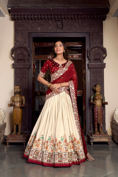 Tussar Silk Printed With Foil Work Lehenga Choli