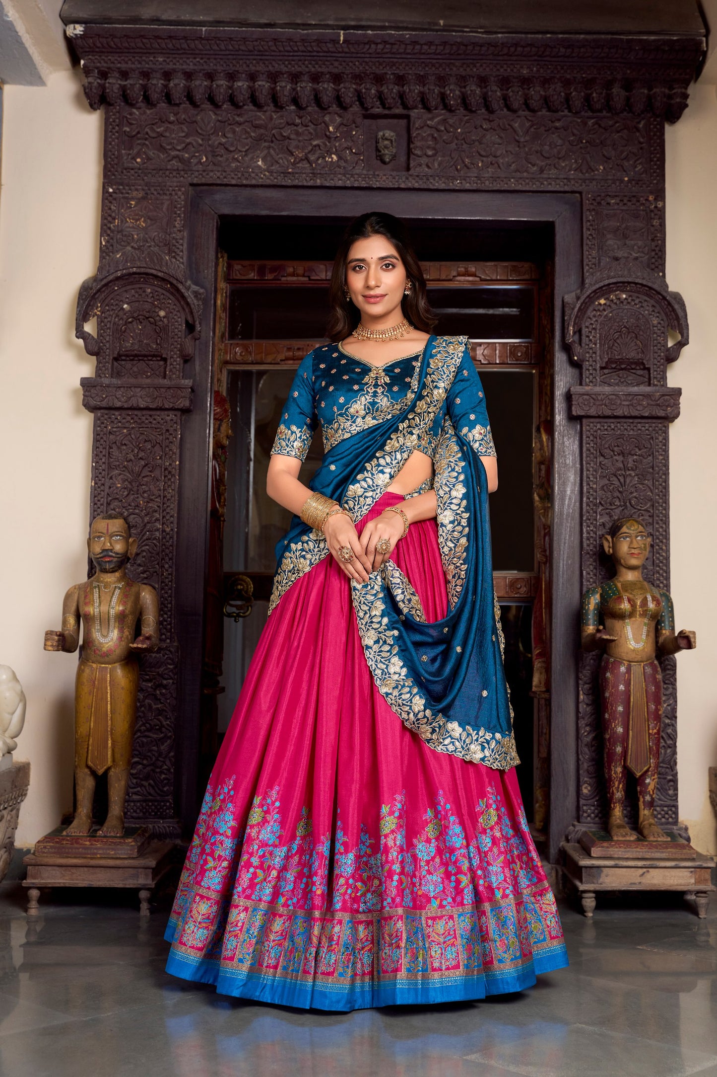 Tussar Silk Printed With Foil Work Lehenga Choli