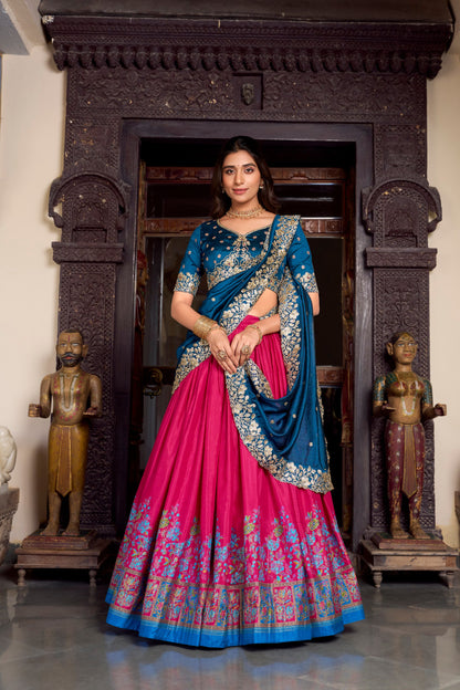 Tussar Silk Printed With Foil Work Lehenga Choli