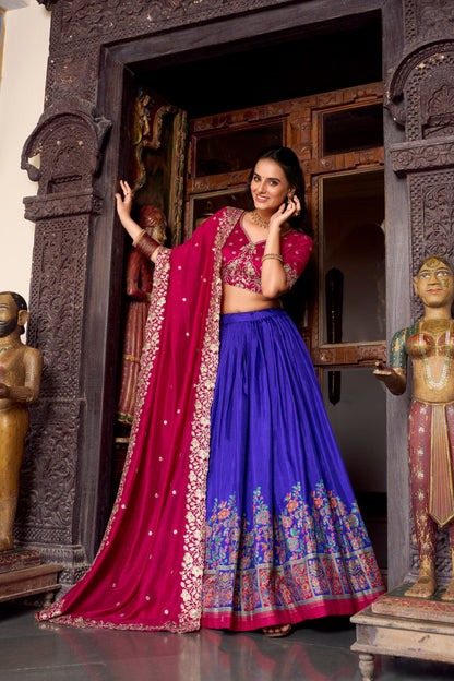 Tussar Silk Printed With Foil Work Lehenga Choli