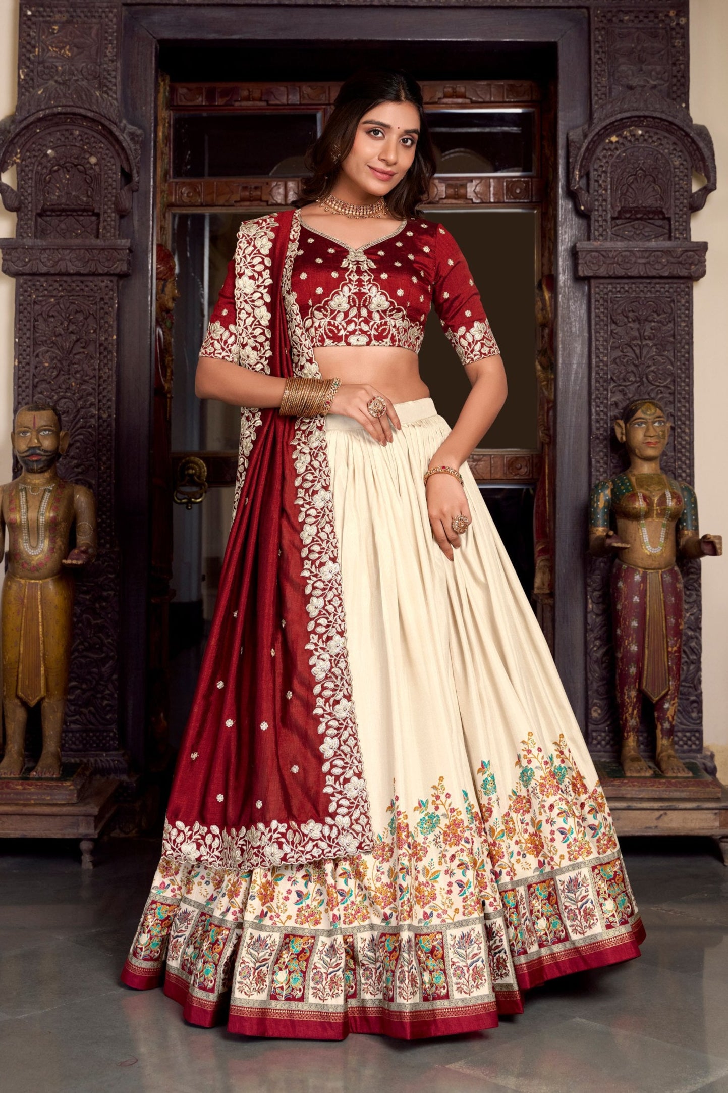 Tussar Silk Printed With Foil Work Lehenga Choli