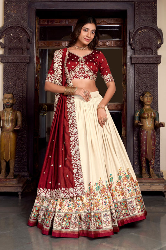 Tussar Silk Printed With Foil Work Lehenga Choli