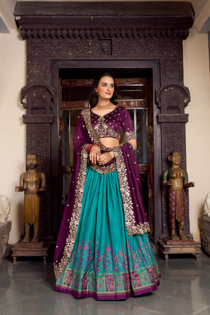 Tussar Silk Printed With Foil Work Lehenga Choli