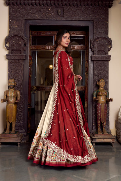 Tussar Silk Printed With Foil Work Lehenga Choli