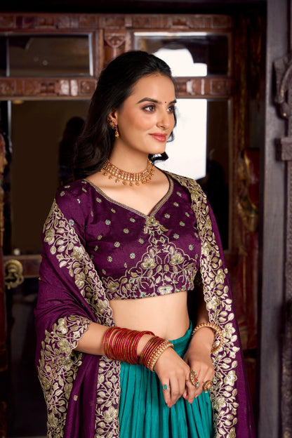 Tussar Silk Printed With Foil Work Lehenga Choli
