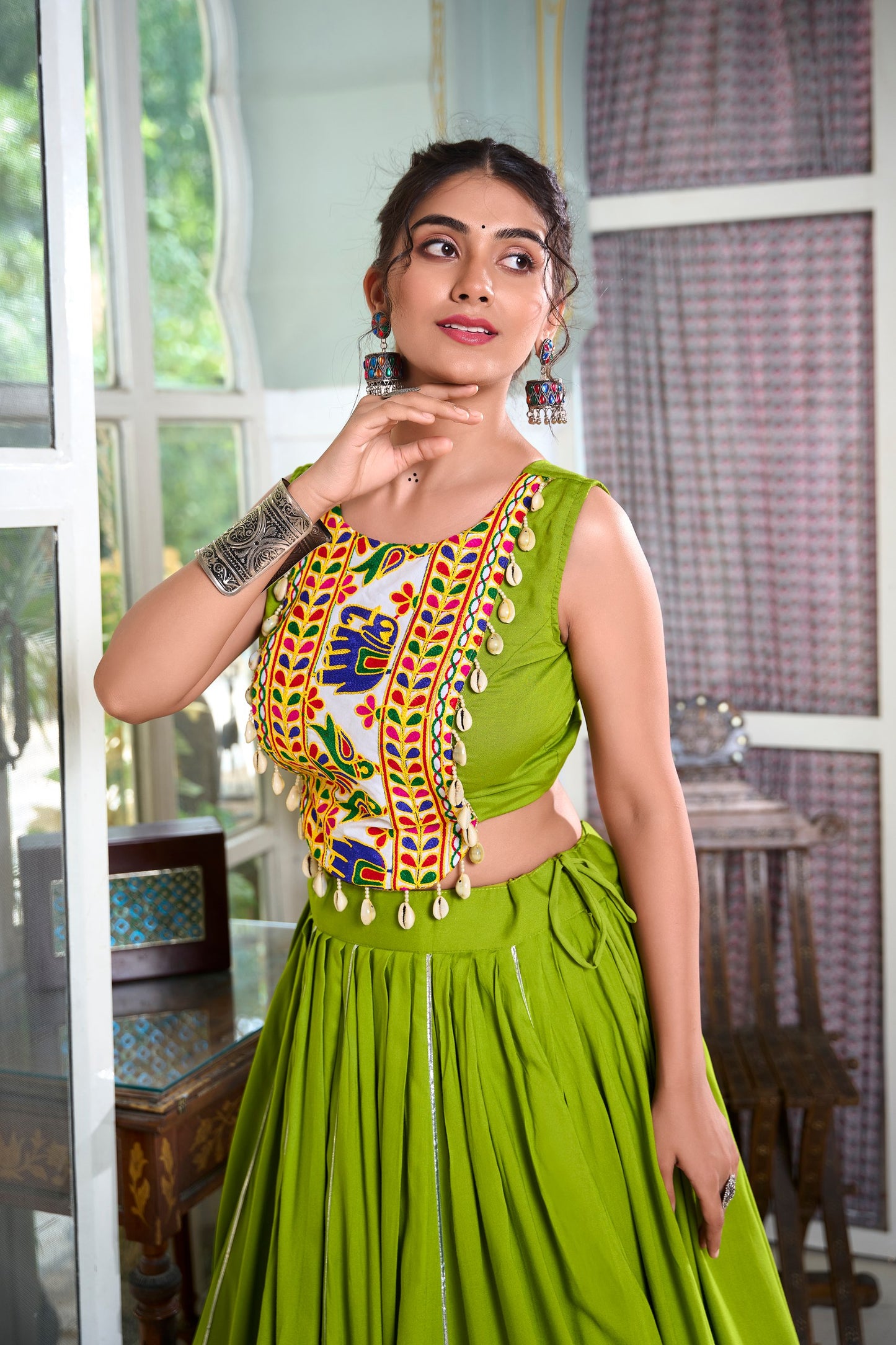 Wine, Pink, Black & Parrot Colored Lehenga Choli Set