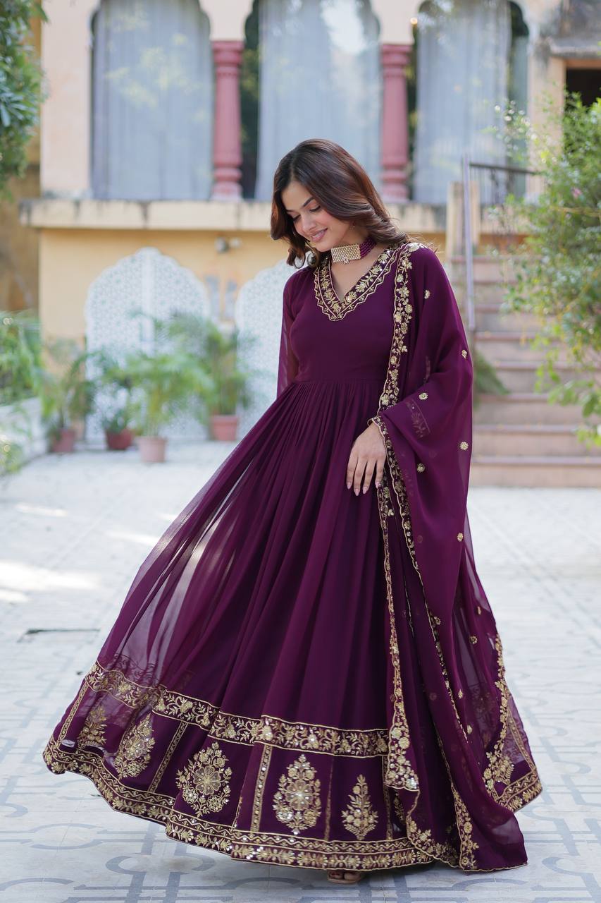 Designer Gown In Georgette With Zari Thread And Embroidery Sequence Work